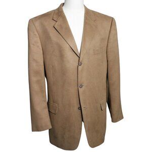 Jeffrey Banks SZ 44R 3 Button Sport Jacket Blazer, Camel Colour Microfiber